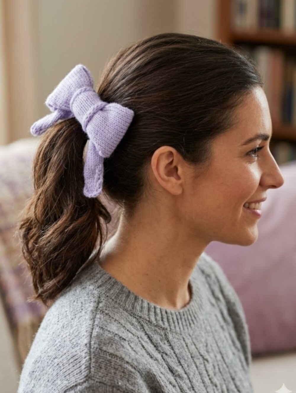 Handmade Knit Lavender Light Purple Hair Decorative Bow Accessory OS